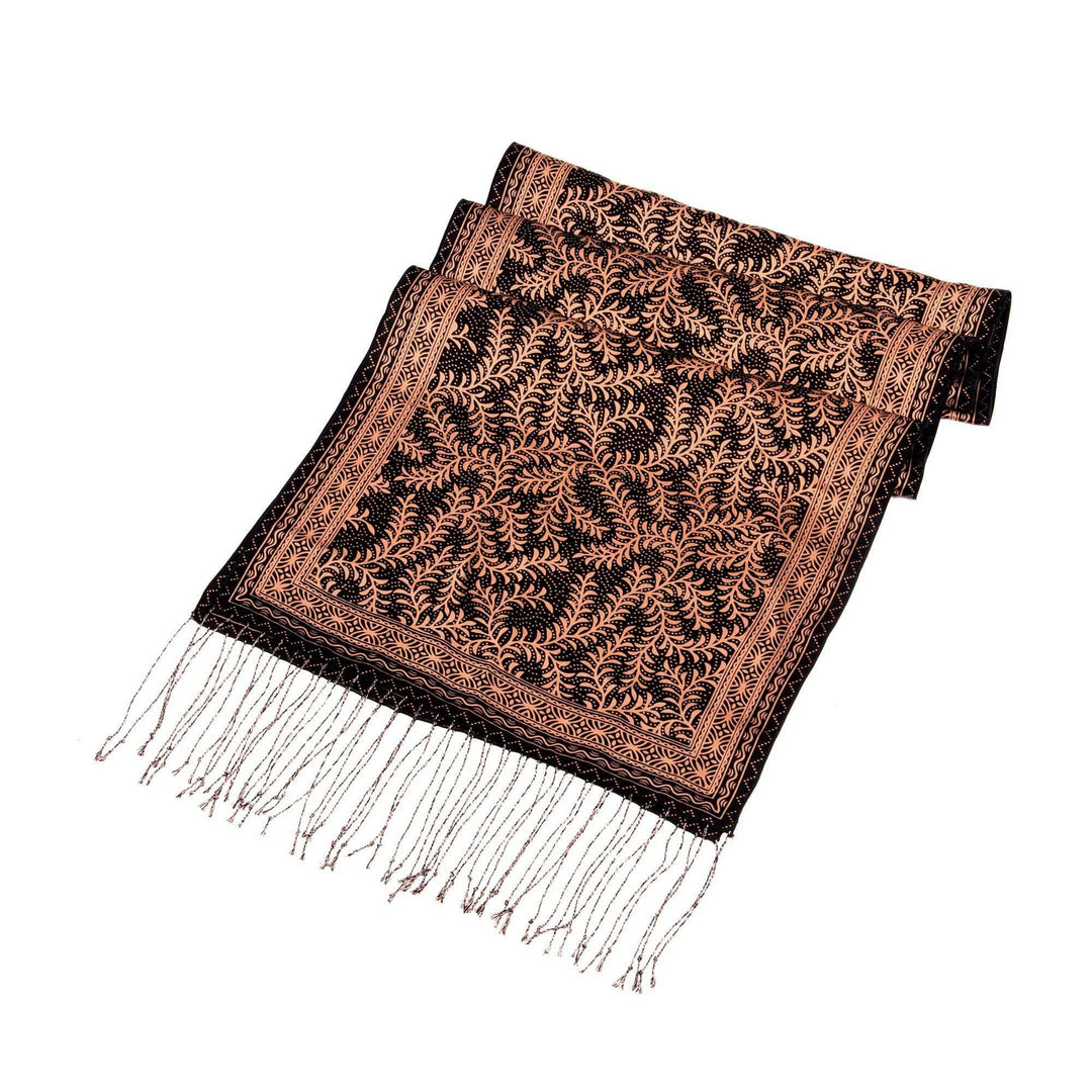 Women's Leaf and Tree Silk Scarf - Black Fern
