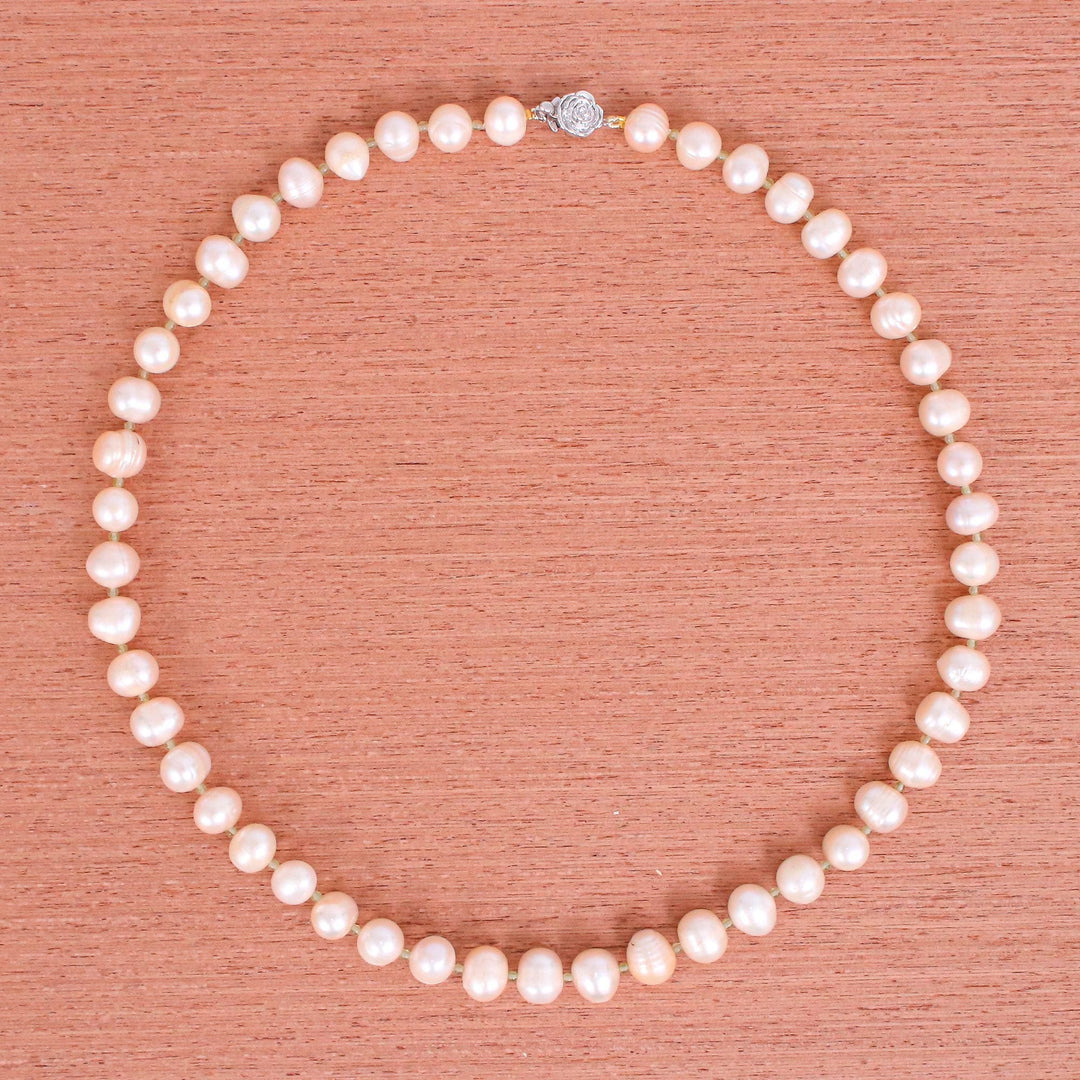 Handcrafted Bridal Pearl Strand Necklace - Pink Sea Breath