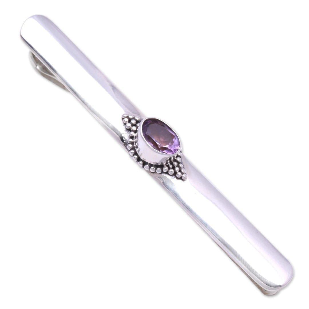 Amethyst Sterling Silver Tie Clip - Bold Spirit