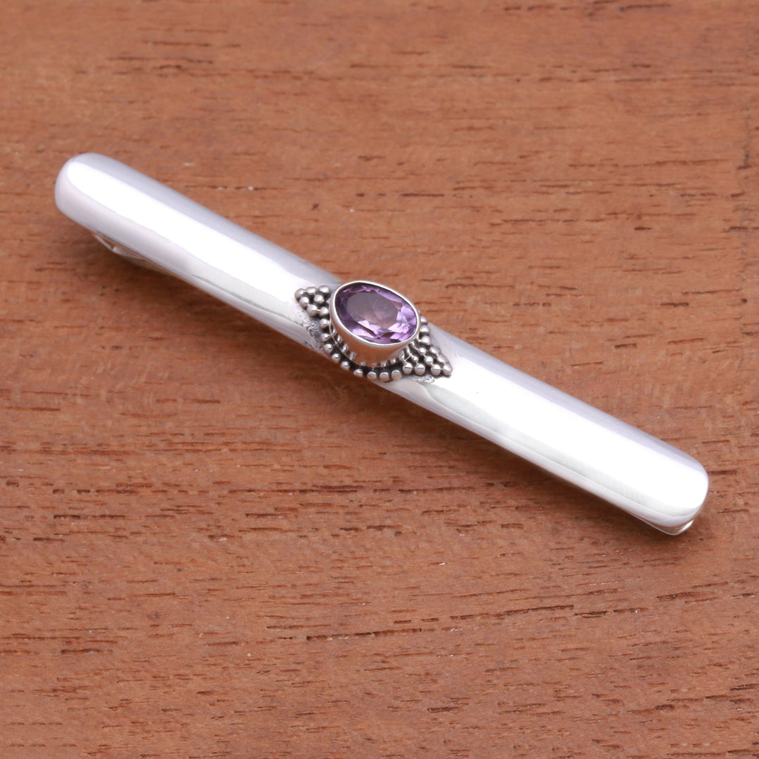 Amethyst Sterling Silver Tie Clip - Bold Spirit
