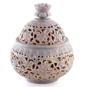 Hand Carved Soapstone Decorative Jar from India - Ivy and Lace