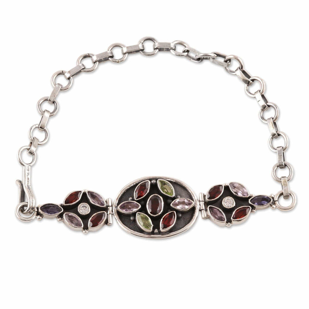 Hand Crafted Sterling Silver Multigem Link Bracelet - Lucky Triad