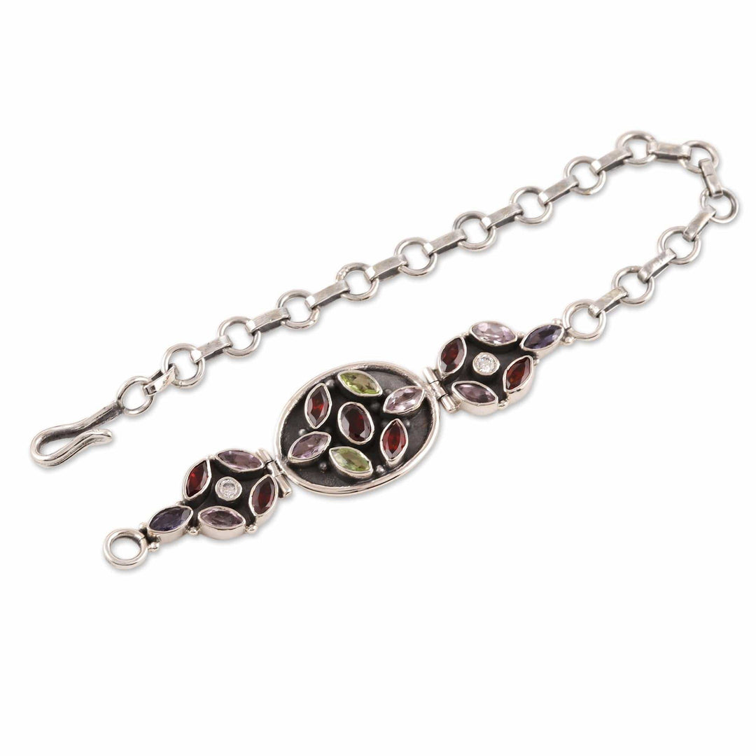 Hand Crafted Sterling Silver Multigem Link Bracelet - Lucky Triad