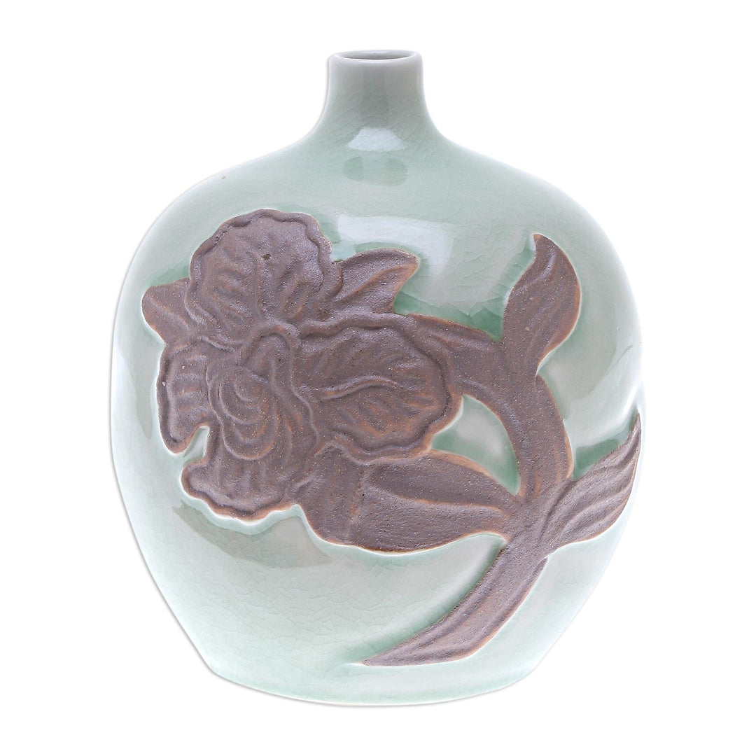 Celadon ceramic vase - Green Orchid Bubble
