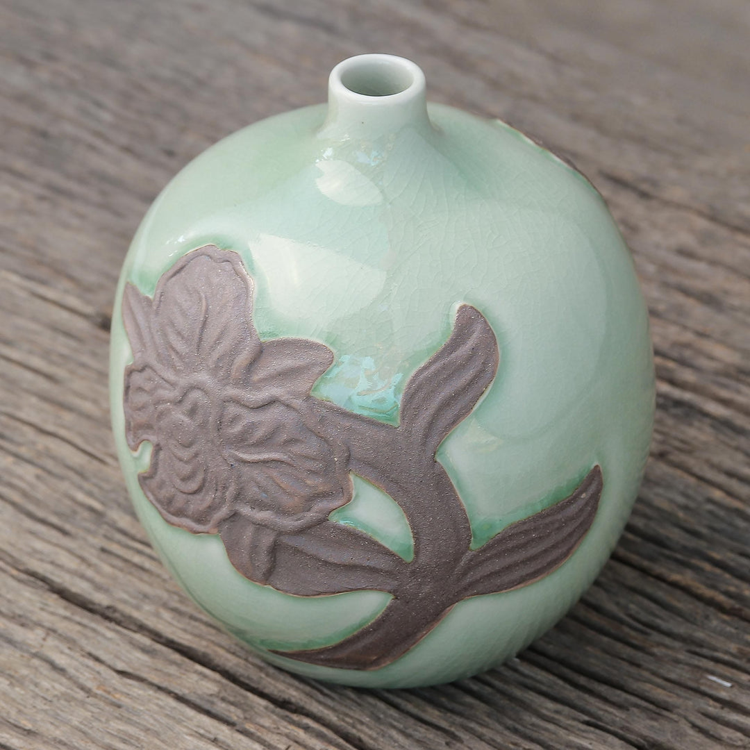 Celadon ceramic vase - Green Orchid Bubble