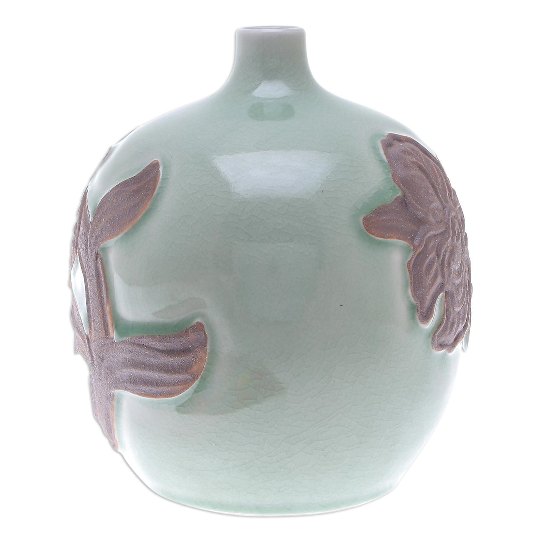 Celadon ceramic vase - Green Orchid Bubble