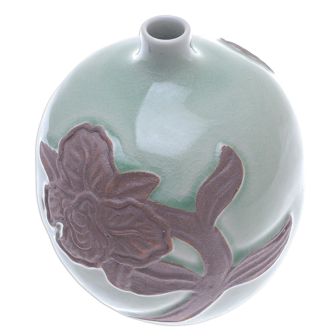 Celadon ceramic vase - Green Orchid Bubble