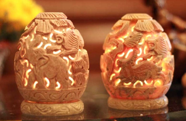 Soapstone candleholders (Pair) - Jungle Party