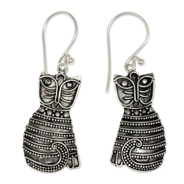 Sterling Silver Dangle Feline Earrings - Balinese Cat