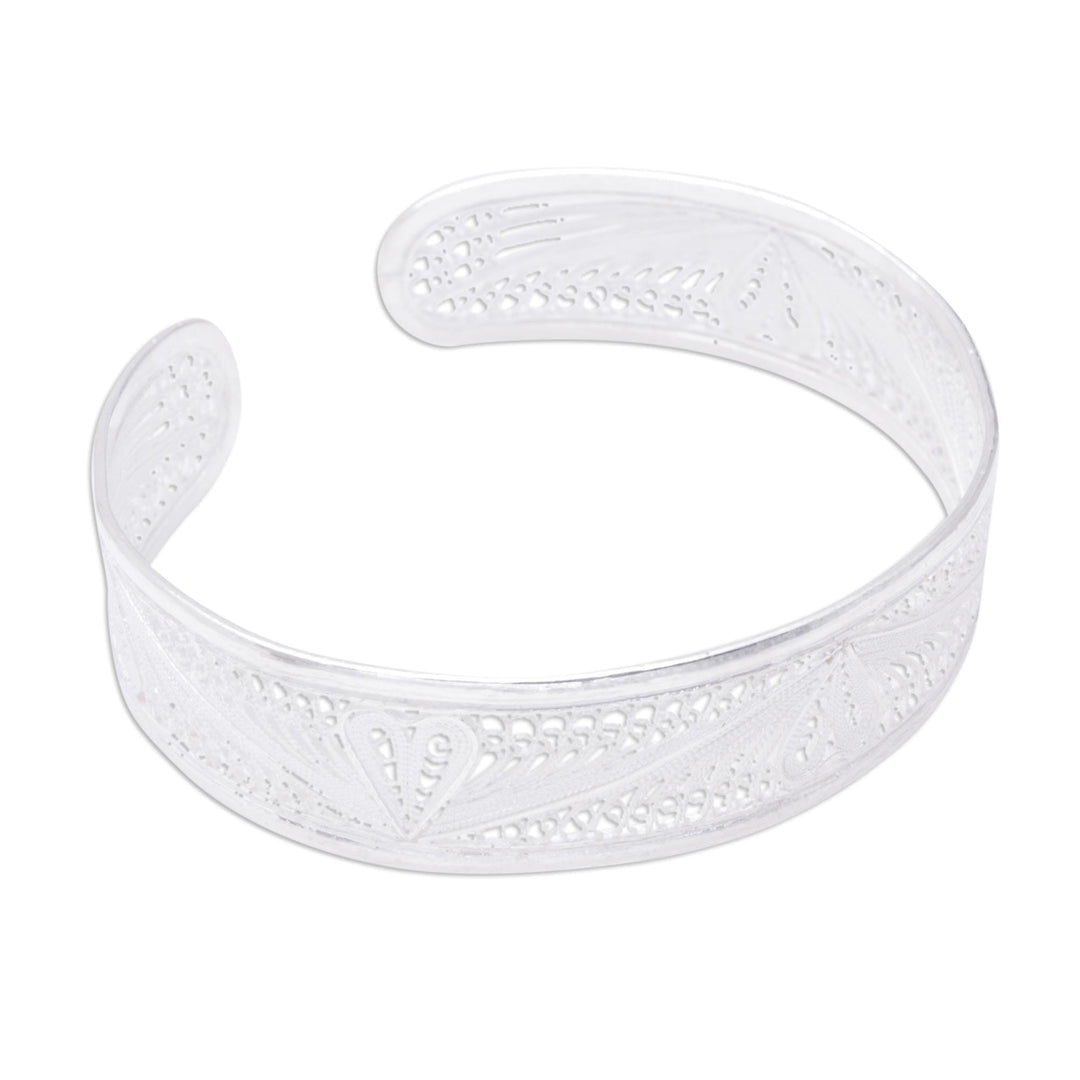 Heart Shaped Sterling Silver Cuff Bracelet - Nature's Heart