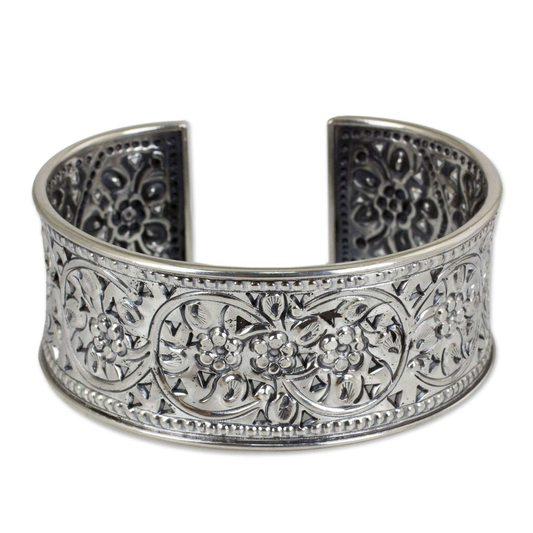 Floral Silver Cuff Bracelet - Renewal