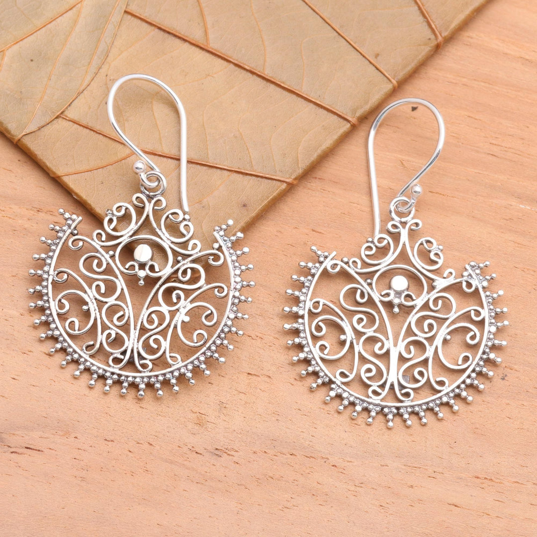 Sterling Silver Dangle Earrings - Lace Fan