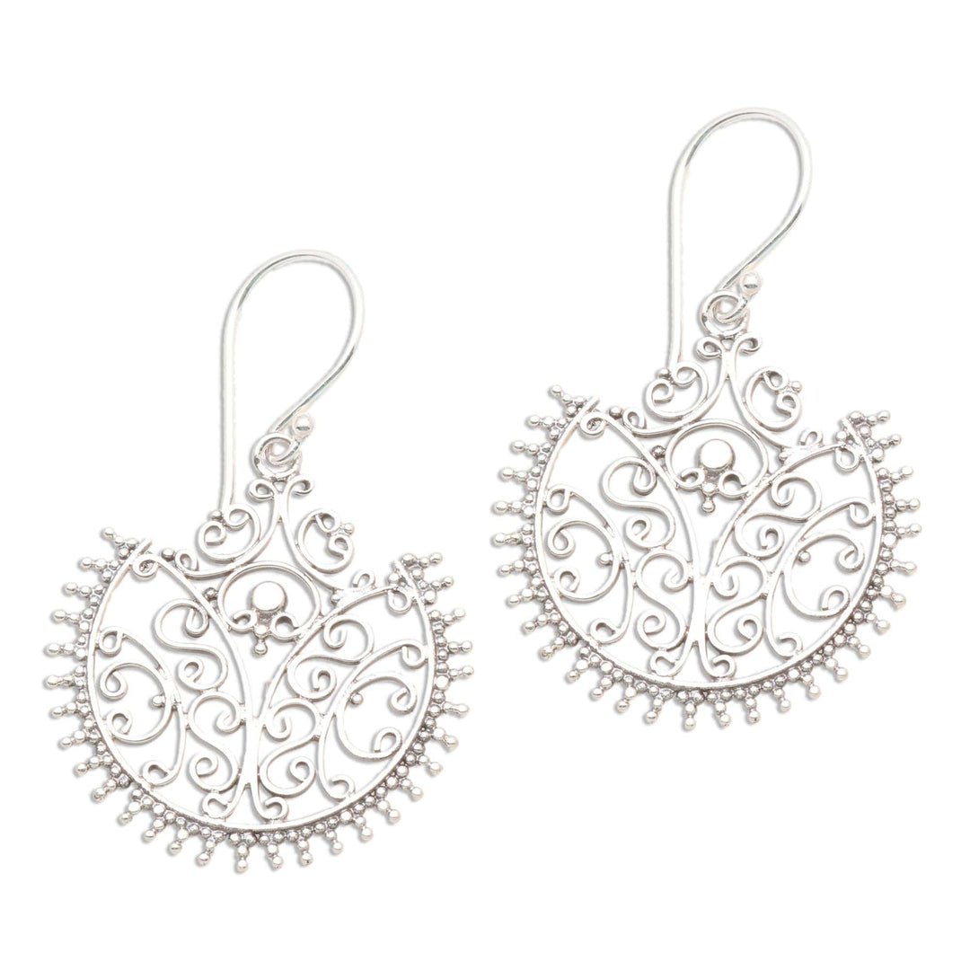 Sterling Silver Dangle Earrings - Lace Fan