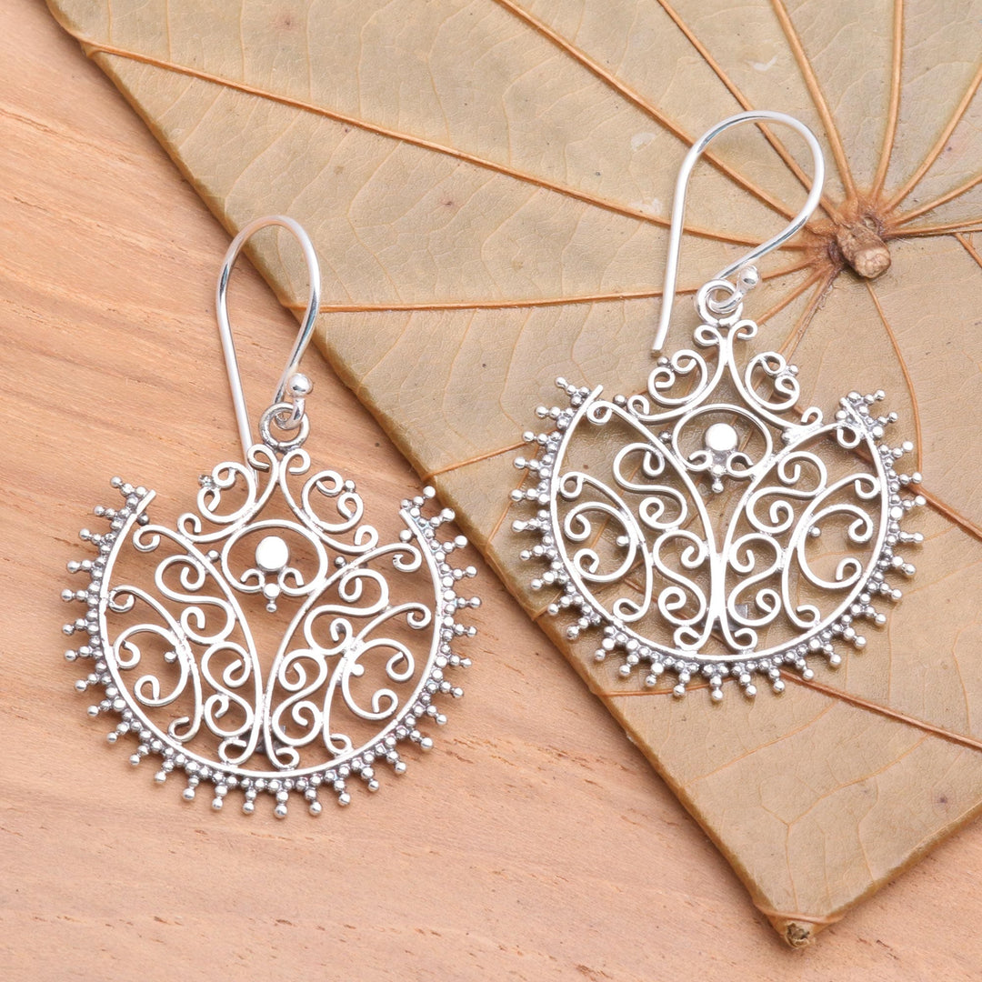 Sterling Silver Dangle Earrings - Lace Fan