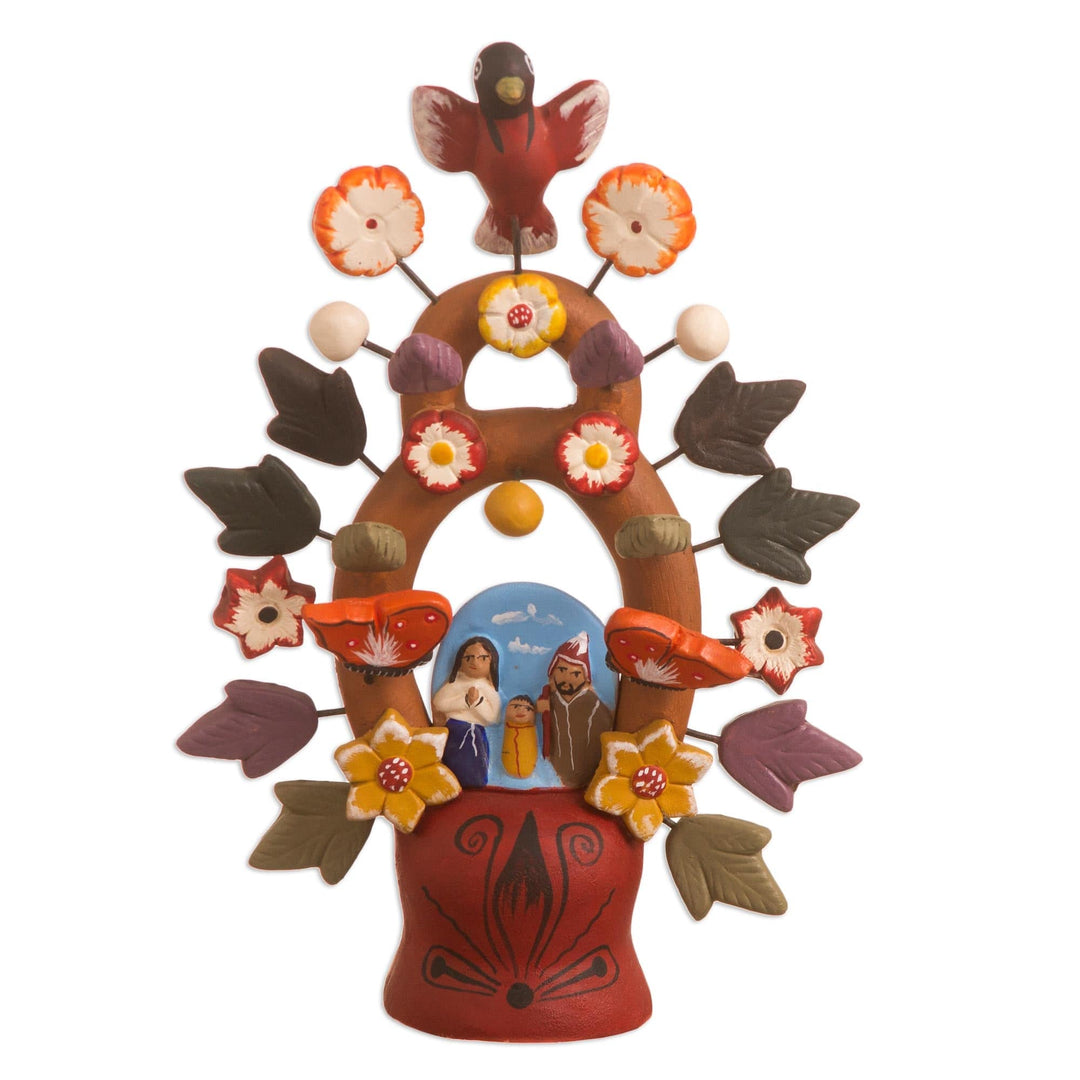 Fair Trade Ceramic Earthtone Tree of Life Sculpture  - Christmas Tree of Life