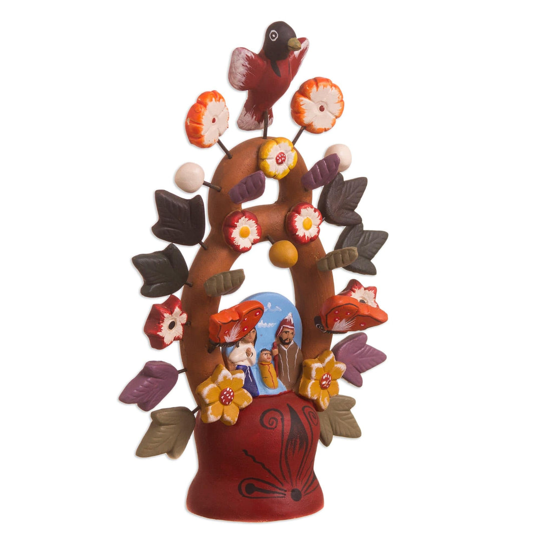 Fair Trade Ceramic Earthtone Tree of Life Sculpture  - Christmas Tree of Life