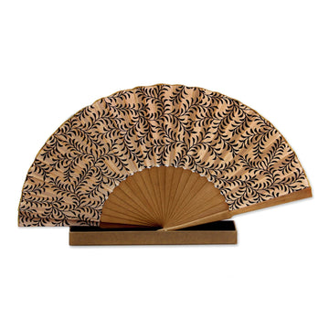 Women's Handmade Silk Batik Fan - Black Fern