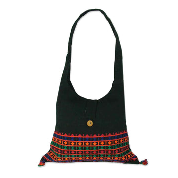 Embroidered Cotton Shoulder Bag  - Vibrant Tease