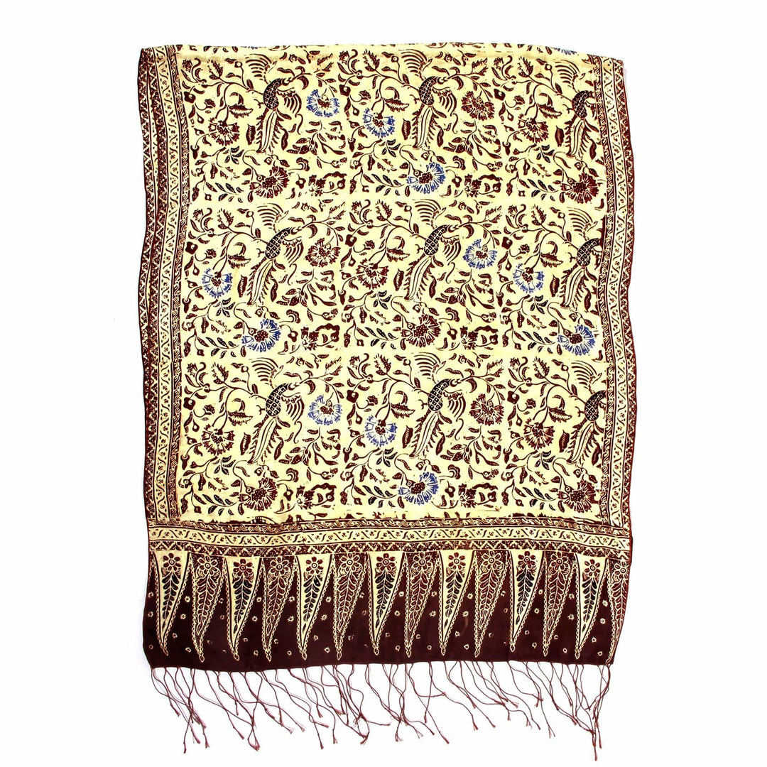 Hand Crafted Wine Floral Silk Patterned Scarf - Carnations