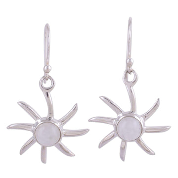 Hand Crafted Moonstone and Sterling Silver Dangle Earrings - Rainbow Sun