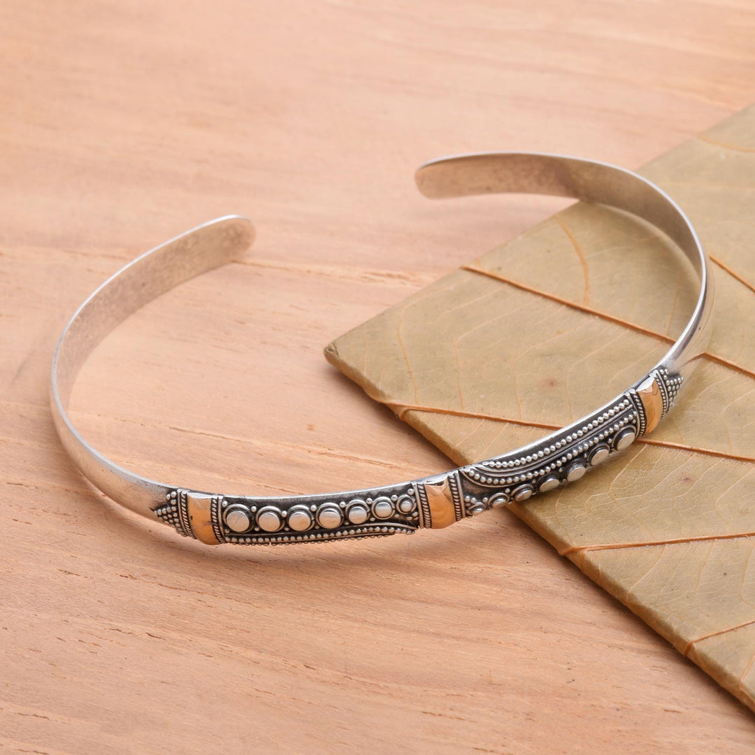 Sterling Silver Gold Accent Cuff Bracelet from Indonesia - Gladiola
