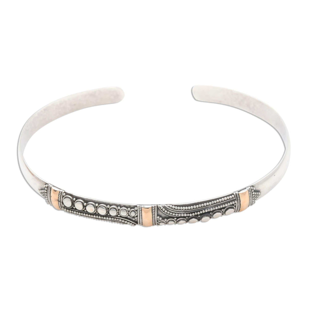 Sterling Silver Gold Accent Cuff Bracelet from Indonesia - Gladiola