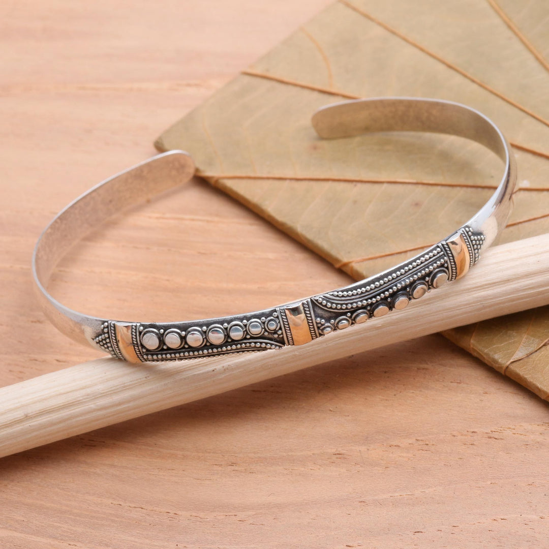 Sterling Silver Gold Accent Cuff Bracelet from Indonesia - Gladiola
