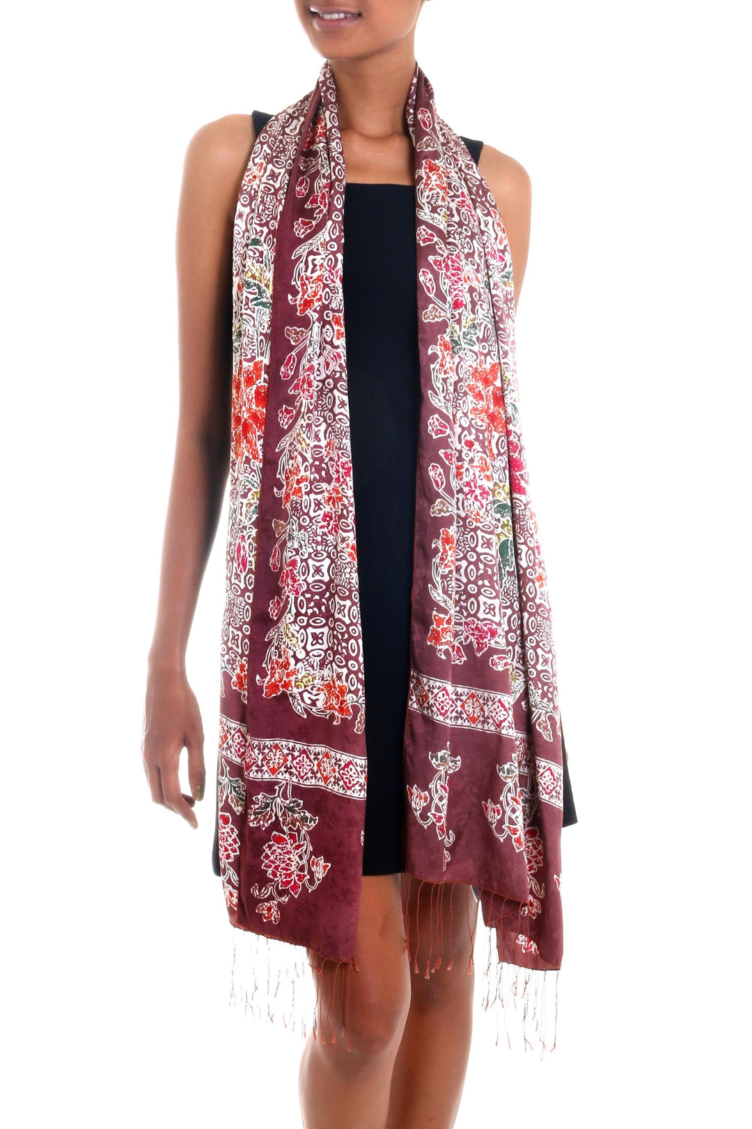 Handmade Batik Silk Shawl - Chrysanthemums