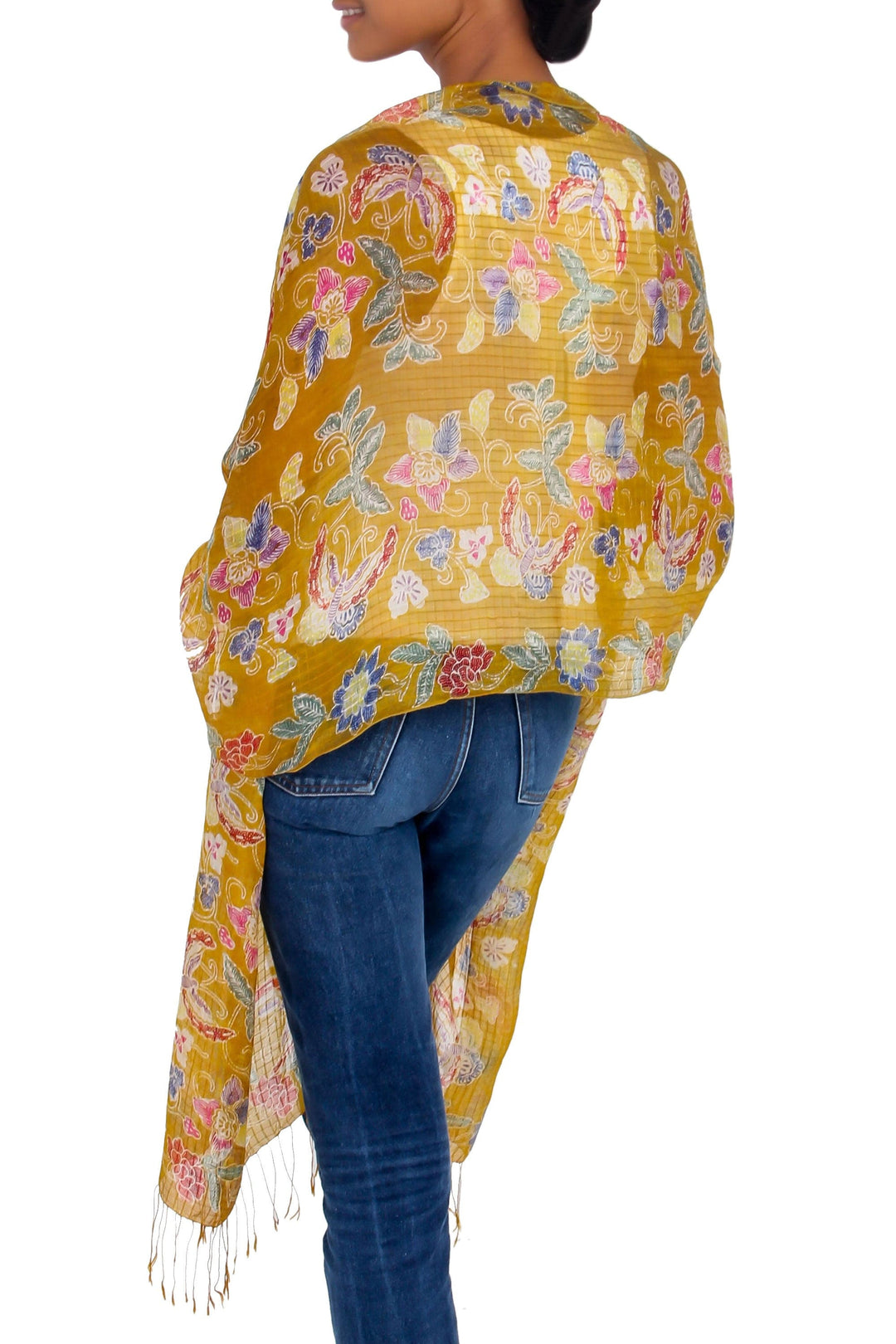 Handmade Batik Silk Shawl Wrap - Butterfly Bliss