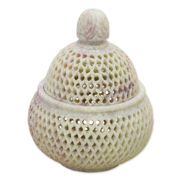 Handcrafted Jali Soapstone Beige Jar and Bottle (Large) - Lattice Lace