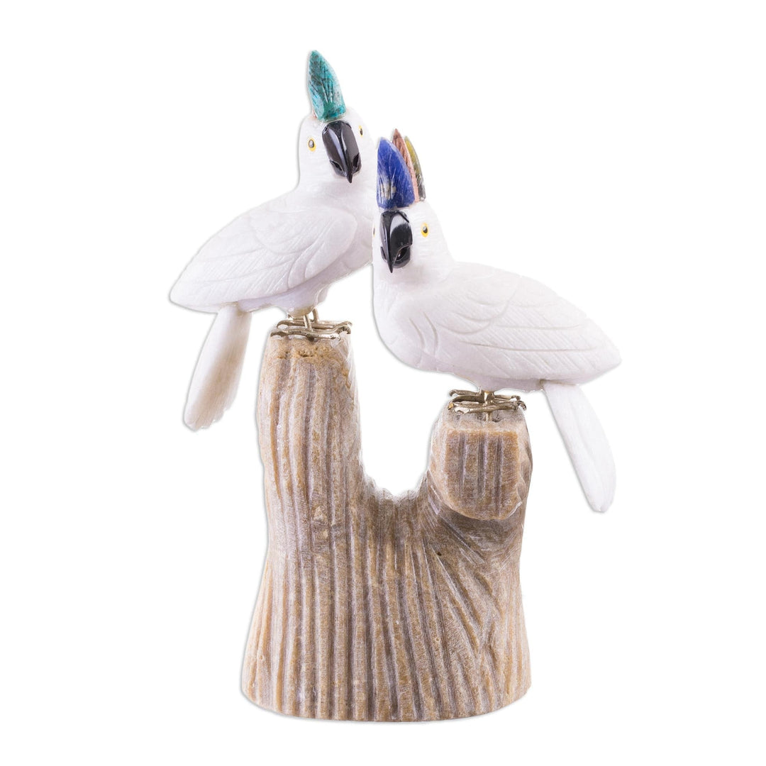 Gemstone Bird Sculpture - Cockatoo Couple