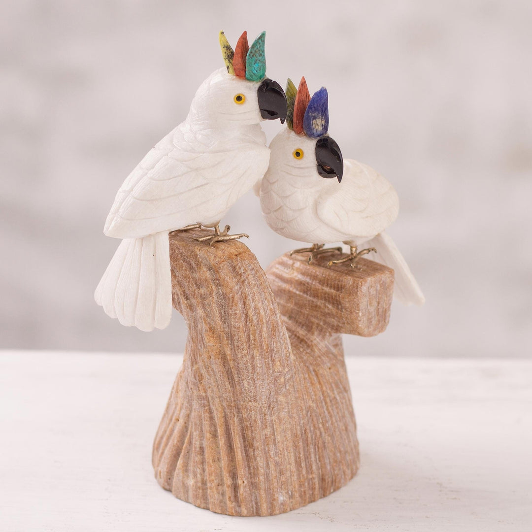 Gemstone Bird Sculpture - Cockatoo Couple