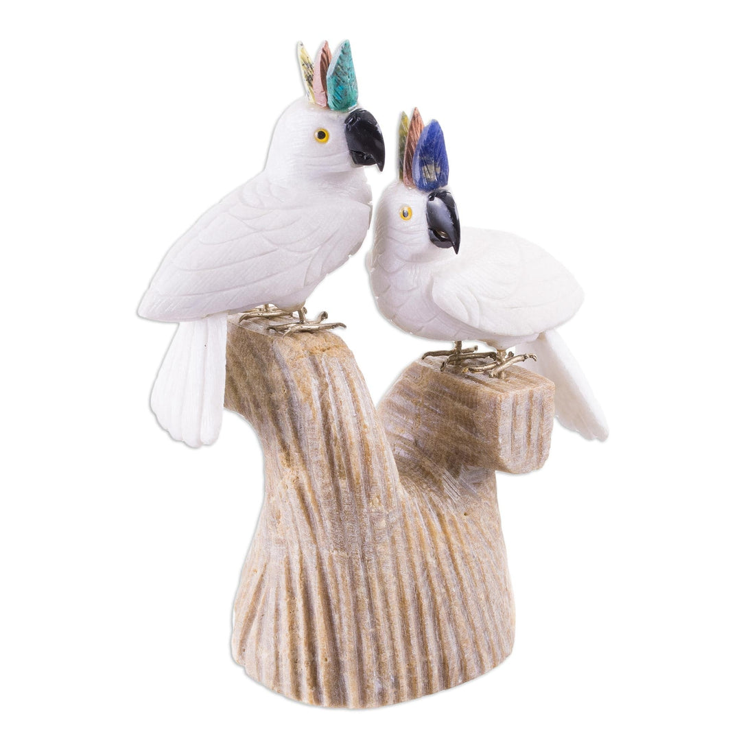 Gemstone Bird Sculpture - Cockatoo Couple