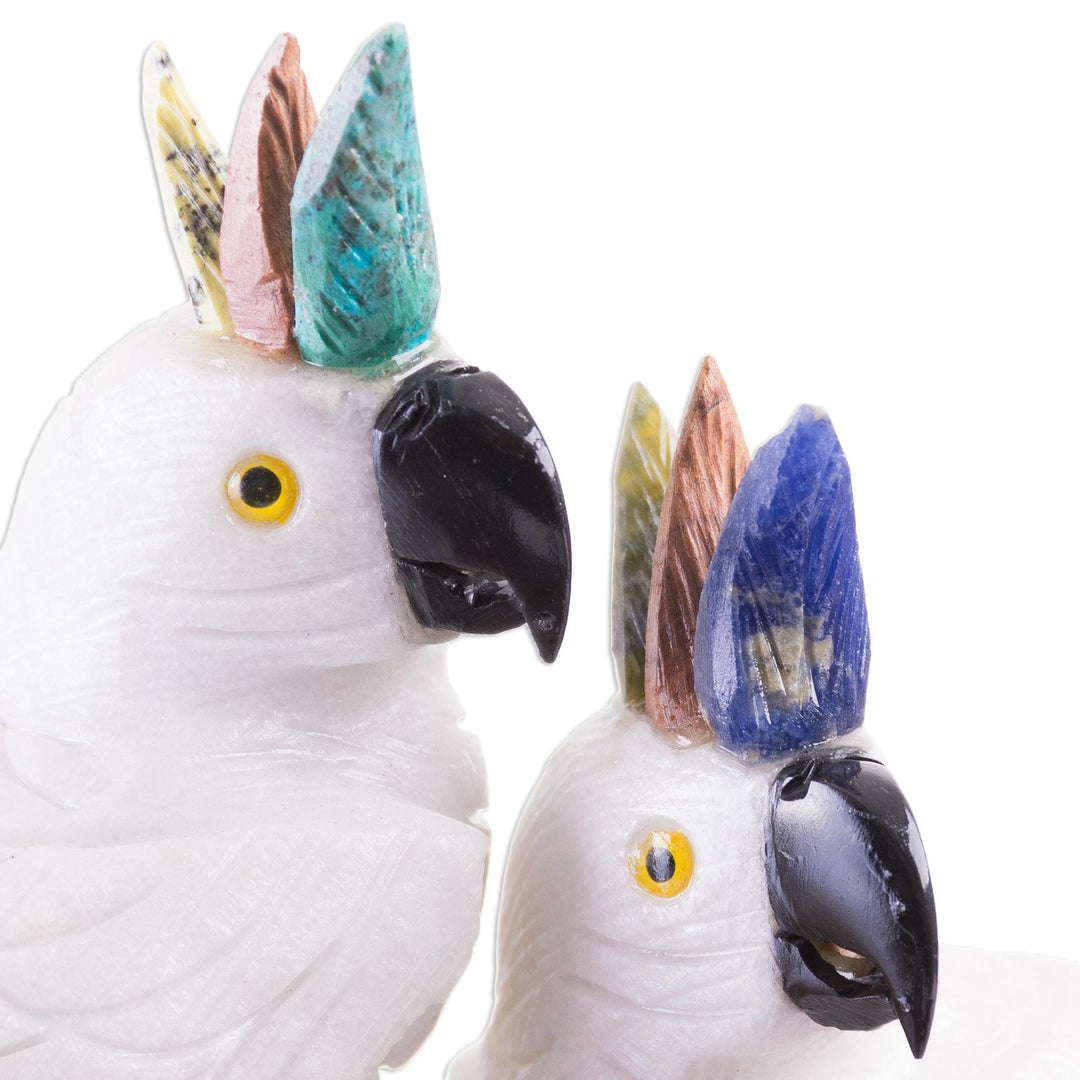 Gemstone Bird Sculpture - Cockatoo Couple