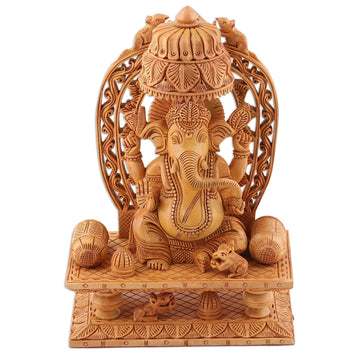 Artisan Crafted Religious Wood Sculpture  - Ganesha's Blessing II
