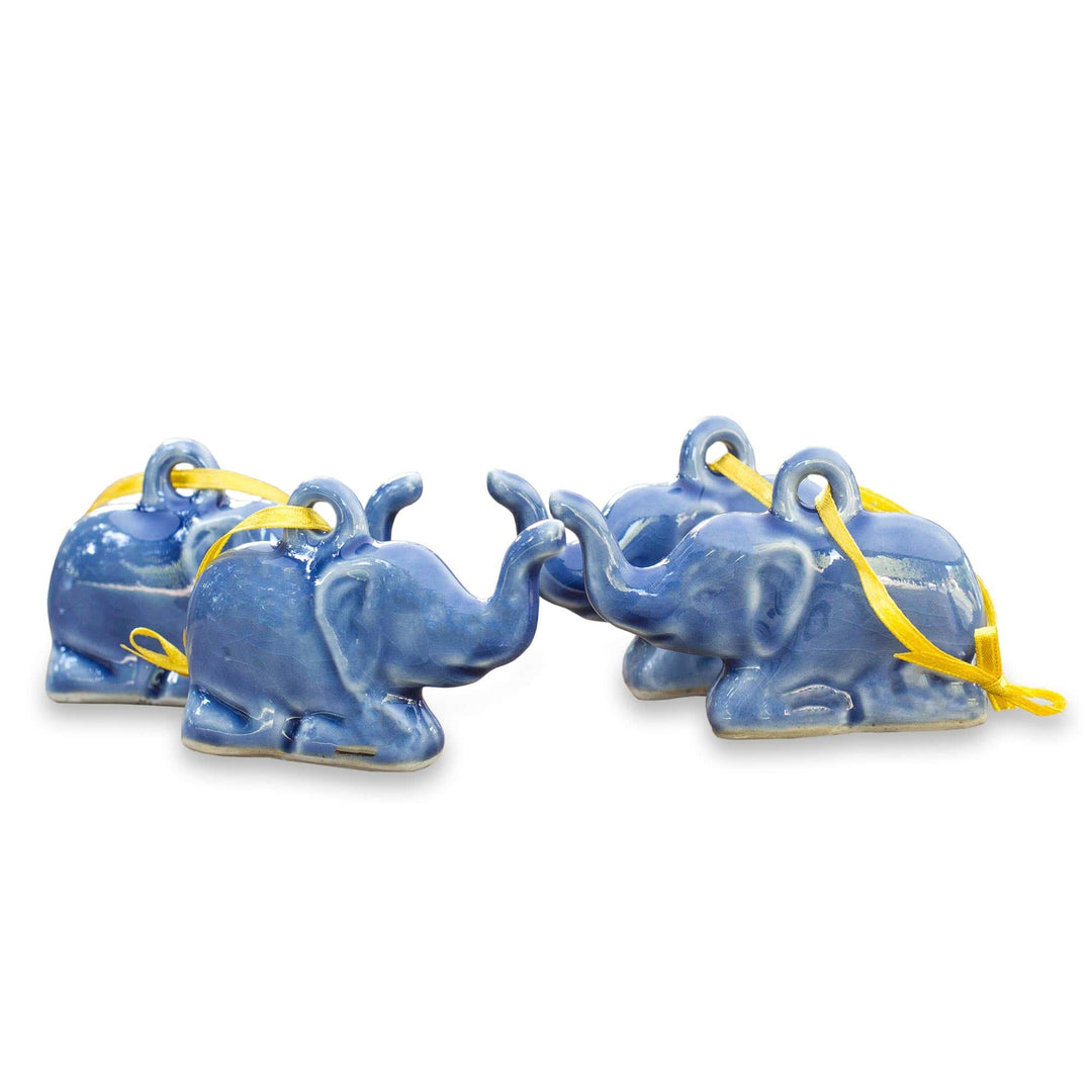 Celadon ceramic ornaments (Set of 4) - Blue Holiday Elephants