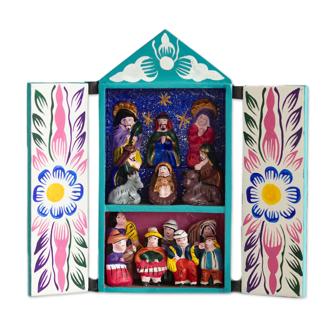 Ceramic Retablo Folk Art Religious Retablo Handmade in Peru - Christmas in Quinua