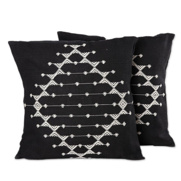 Cotton Patterned Black and White Cushion Covers (Pair) - Starlit Galaxy