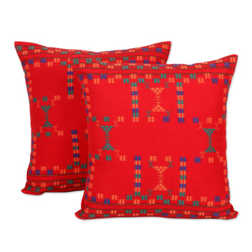 Cotton Red Cushion Covers Set 2 Throw Pillows - Sequences