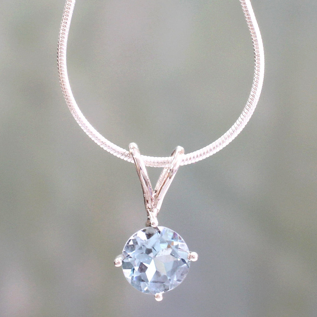 Sterling Silver and Blue Topaz Necklace from India - Blue Lagoon