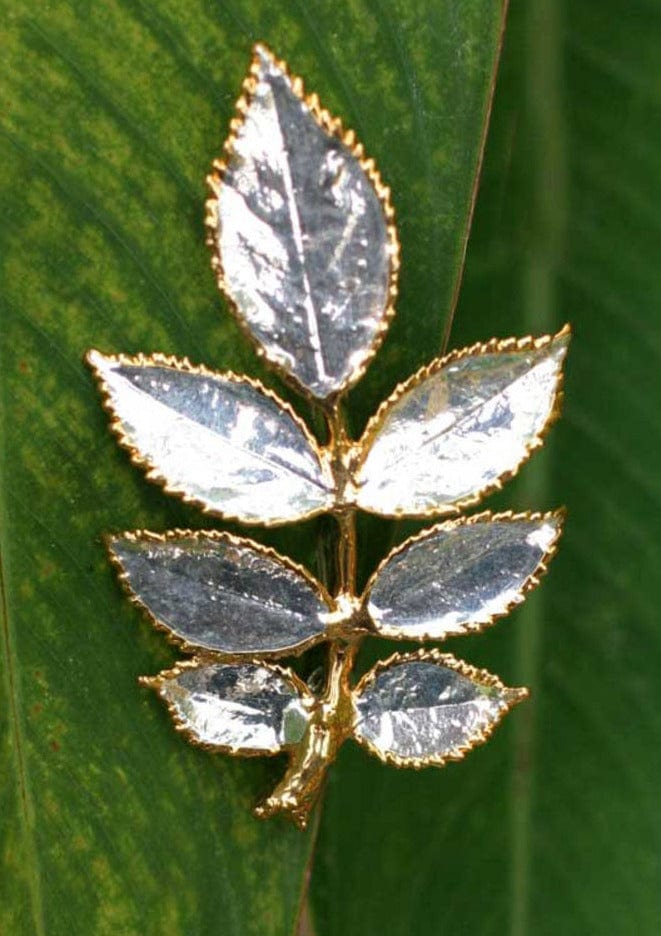 Natural Rose Leaves Brooch Pin - Silver Leaf