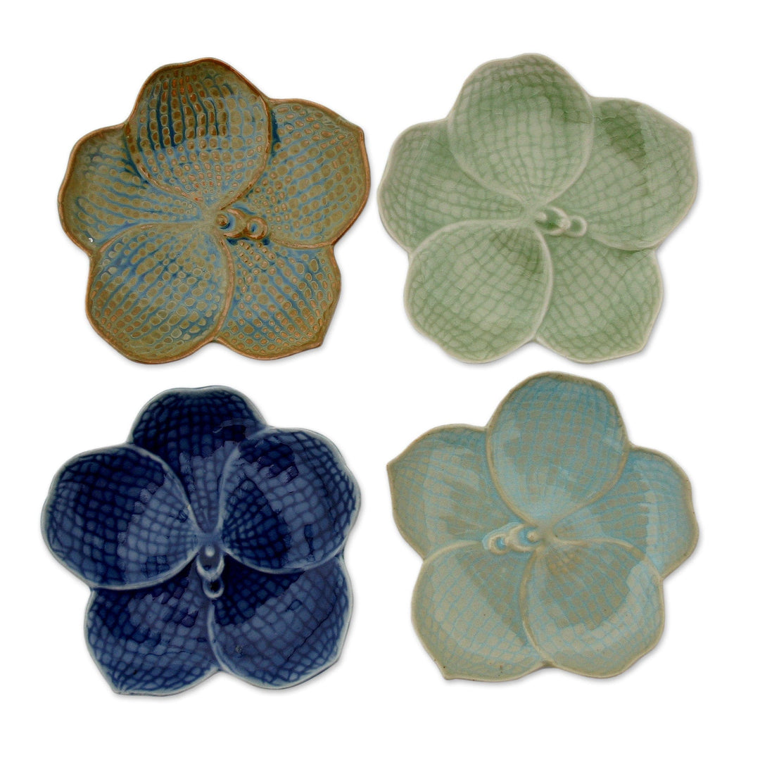 Celadon Ceramic Dessert Plates (Set of 4) - Orchids
