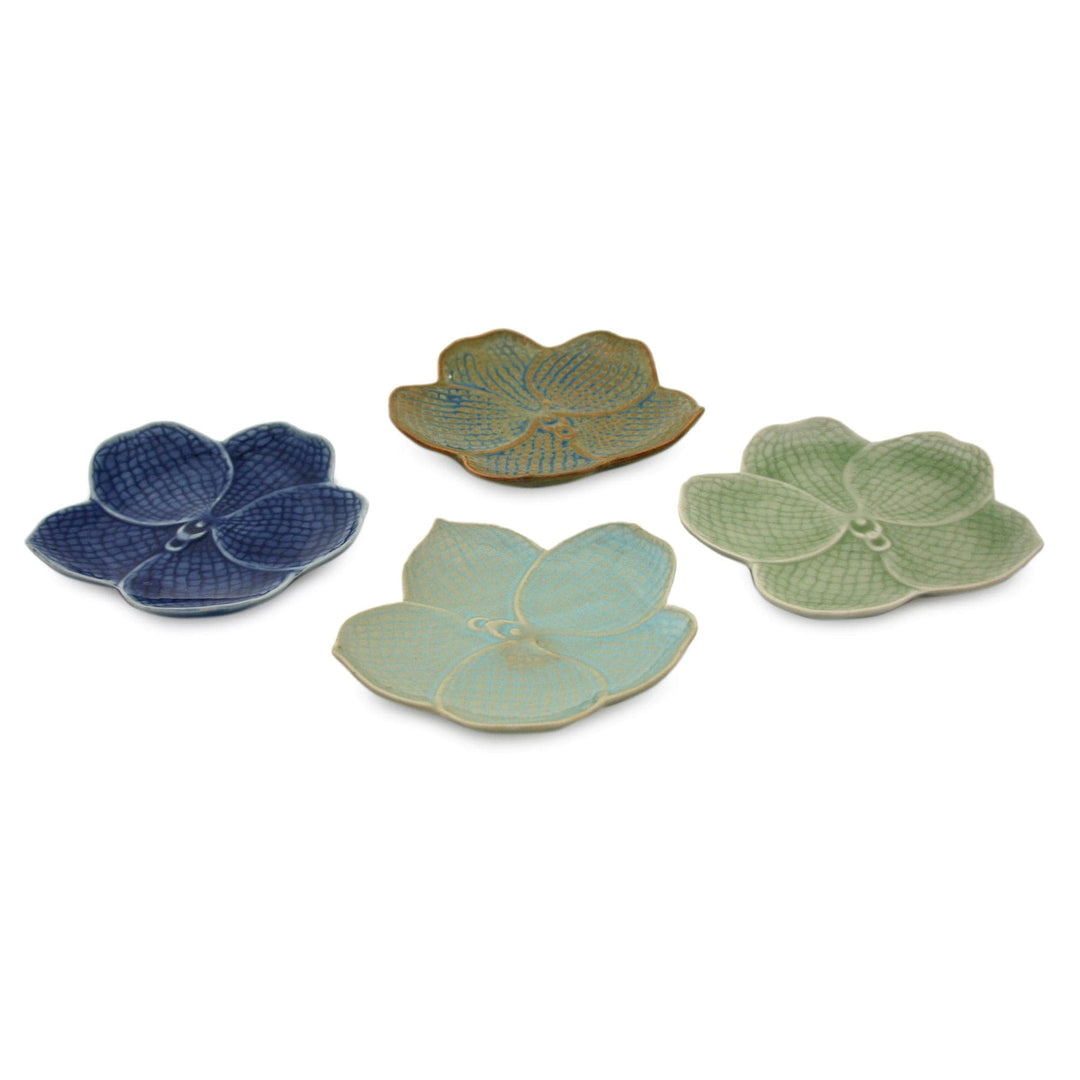 Celadon Ceramic Dessert Plates (Set of 4) - Orchids