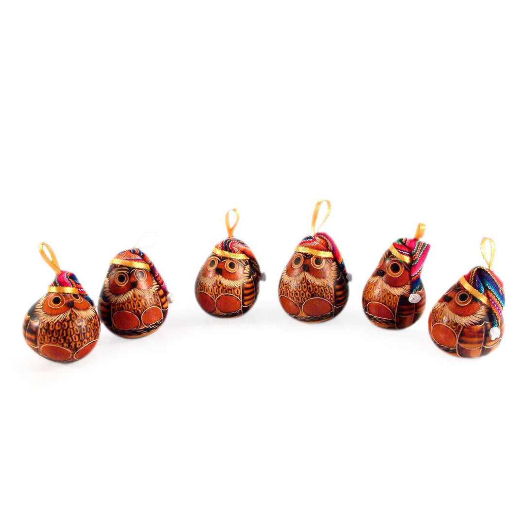 Christmas Mate Gourd Bird Ornament (Set of 6) - Christmas Owls