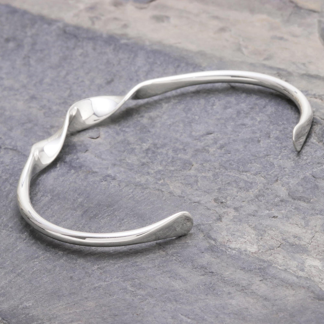 Handmade Modern Sterling Silver Cuff Bracelet - Ribbon Twist