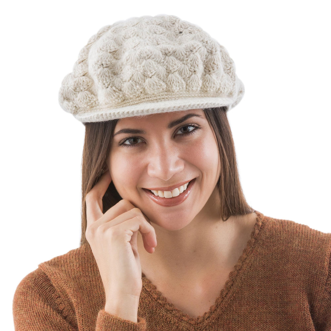 Fair Trade Alpaca Wool Solid White Hat - Wispy Clouds