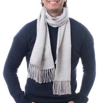 Handmade Alpaca Wool Blend Scarf - Silver Gift of Warmth