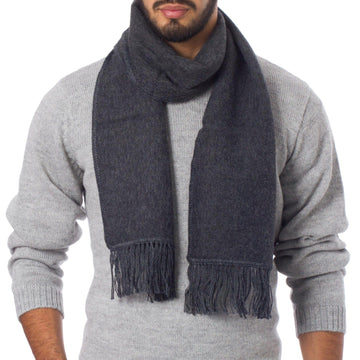 Unique Men's Alpaca Wool Solid Grey Scarf - Charcoal Gift of Warmth