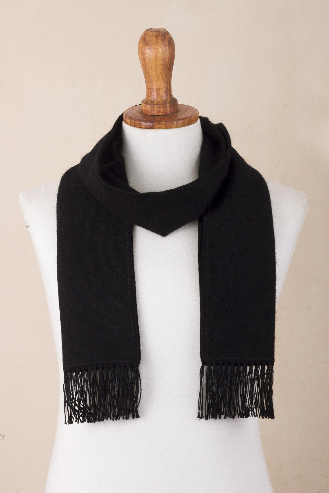 Alpaca Blend Wrap Scarf in Black from Peru - Black Gift of Warmth