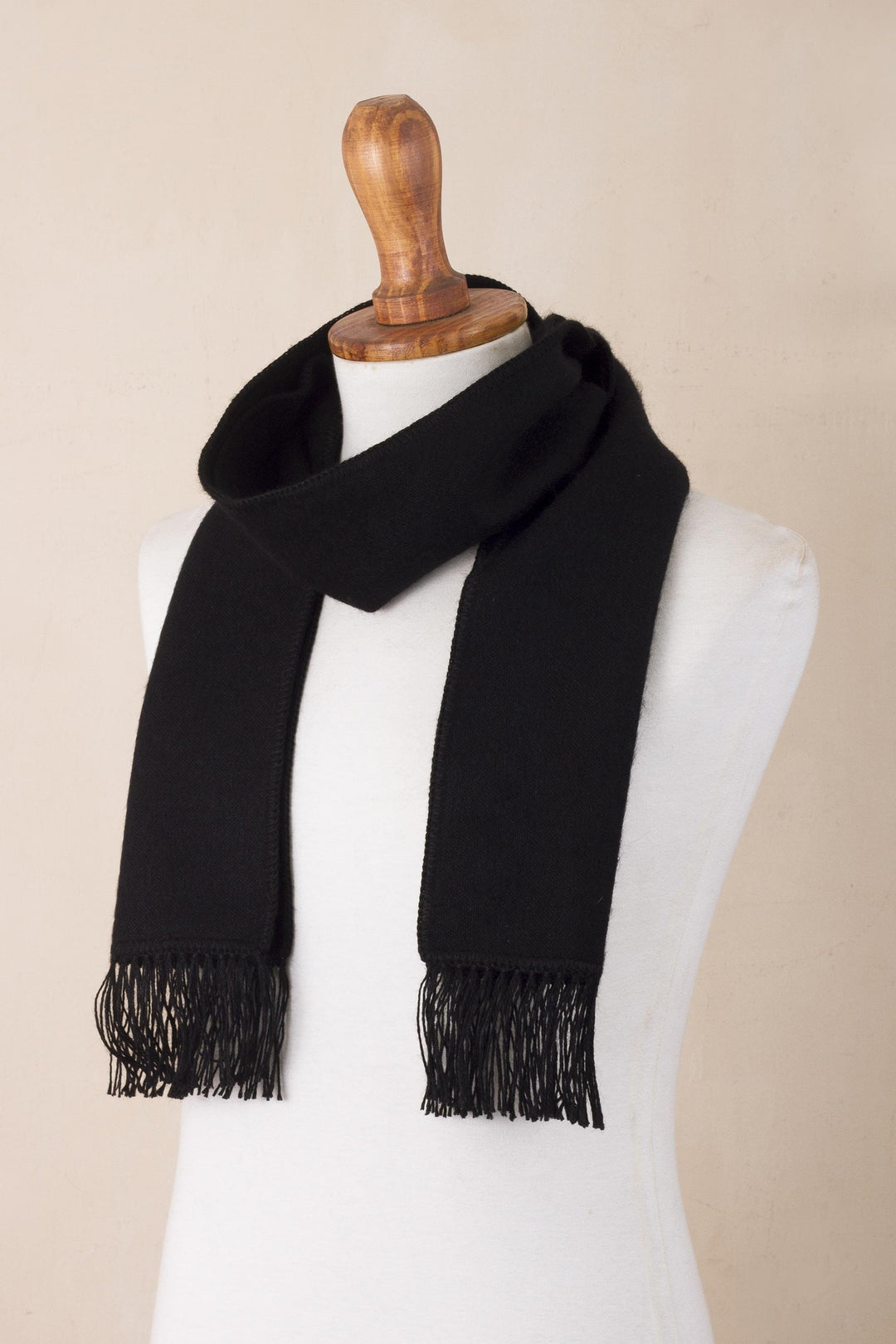 Alpaca Blend Wrap Scarf in Black from Peru - Black Gift of Warmth